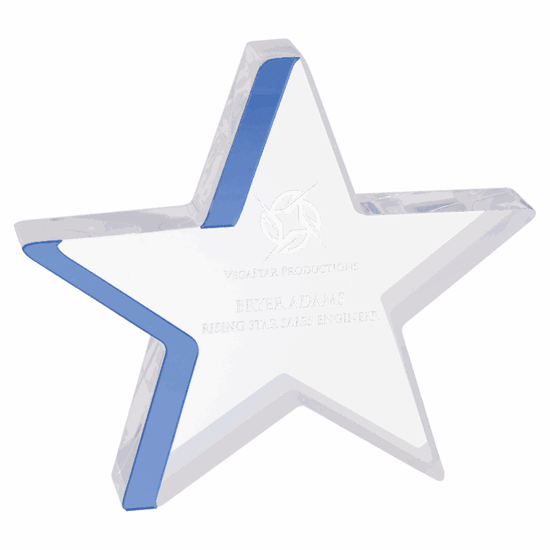 6 3/4" x 6" Star Acrylic with Blue Edge