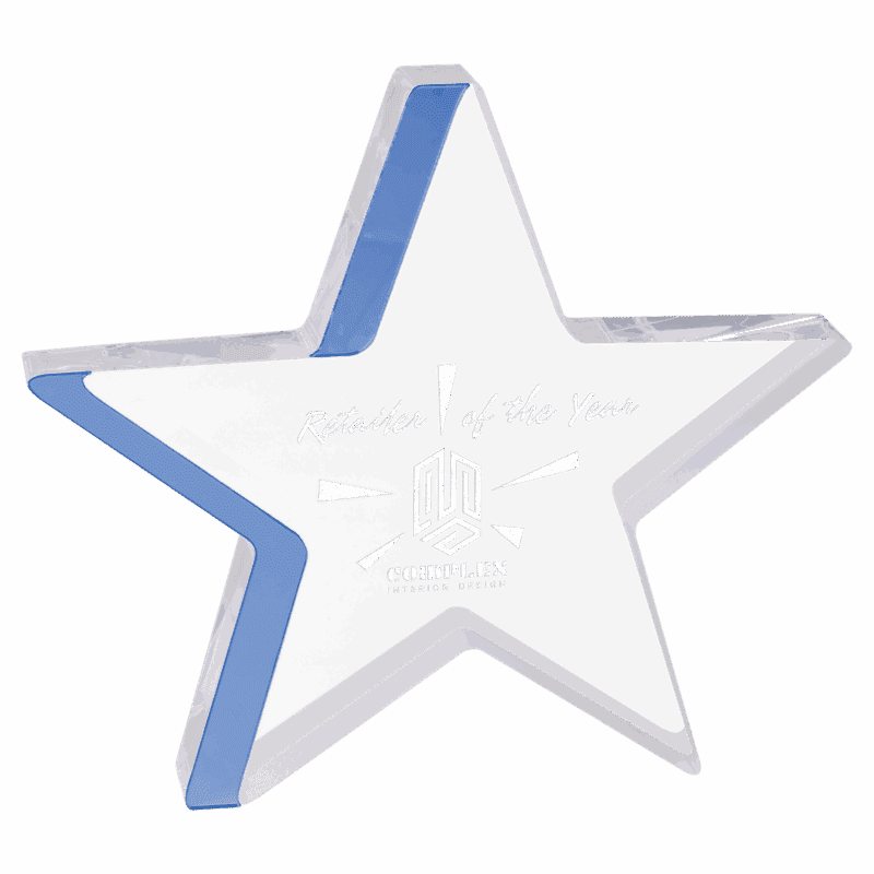 7 3/4" x 7" Star Acrylic with Blue Edge