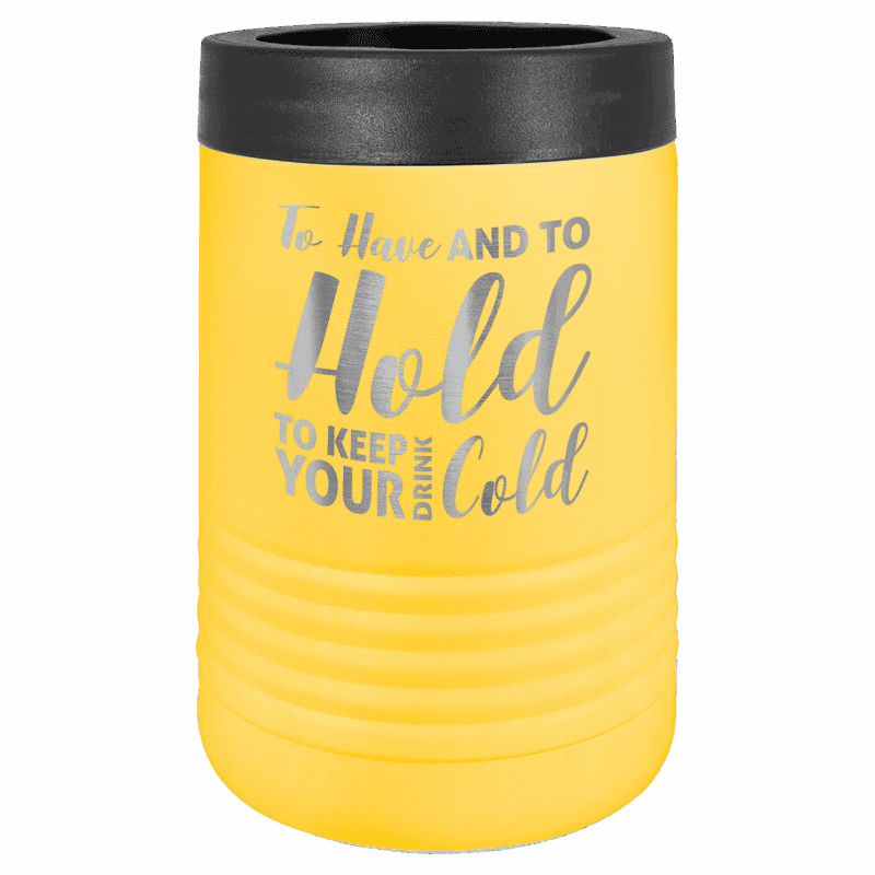 Can Cooler/Beverage Holder in Yellow - Laser Engraved